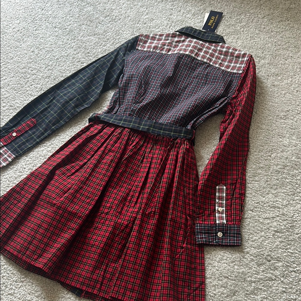 Ralph Lauren Red and Black Buttoned A-Line Dress with Mandarin Collar - Picture 5 of 5